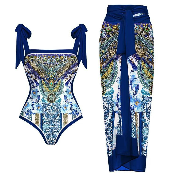 Two Piece Set Printed Swimsuit Slim Fit Slimming Conservative Swimsuit