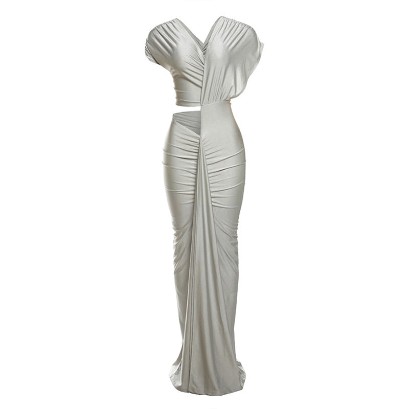 冬季性感修身短版開衩洋裝純色緊身包臀洋裝