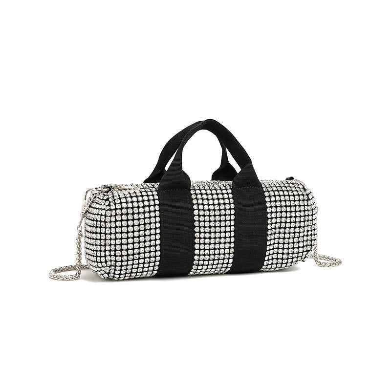 Bolso bandolera con cadena y incrustaciones de diamantes de imitación para mujer, de gran calidad, a juego. 
