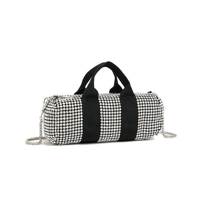 Bolso bandolera con cadena y incrustaciones de diamantes de imitación para mujer, de gran calidad, a juego. 