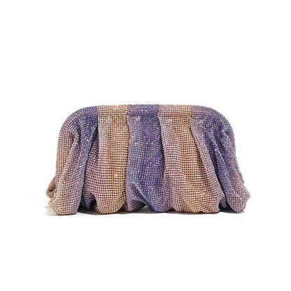 Bolso de mano de alta calidad con tachuelas de diamantes, cadena plisada, clip de nube de diamantes de imitación, bolso de cena, bolso cruzado de un solo hombro 