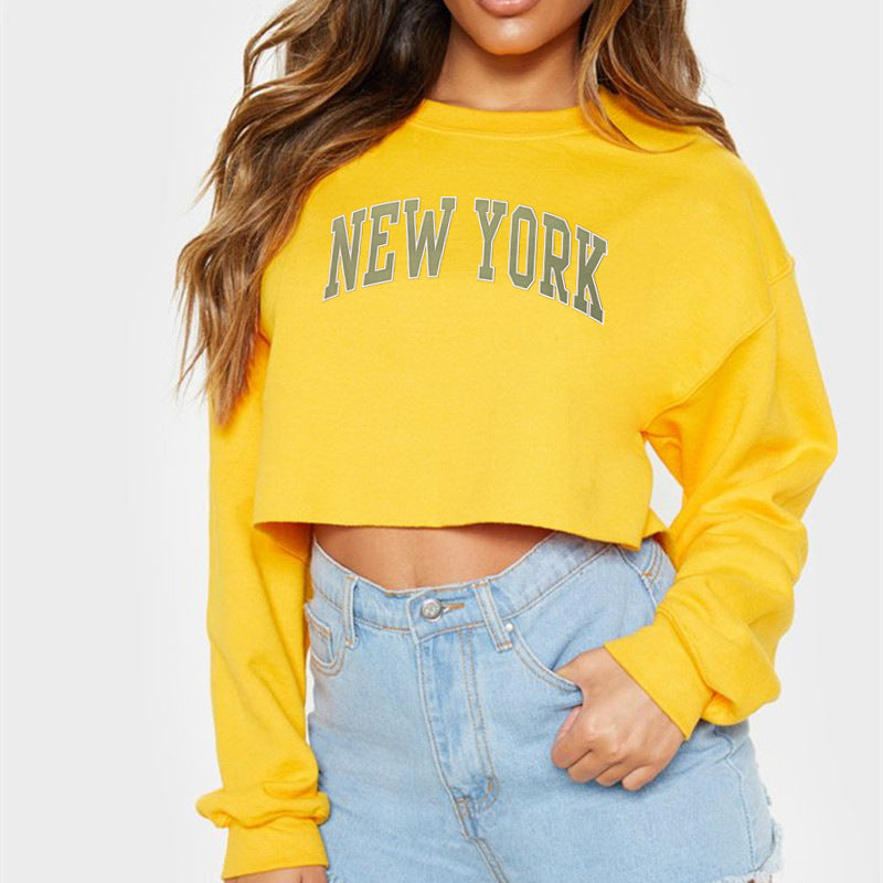 Women Clothing Autumn Winter York Letter Graphic Printing Short Loose Long Sleeves Sweatshirt