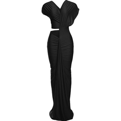 冬季性感修身短版開衩洋裝純色緊身包臀洋裝