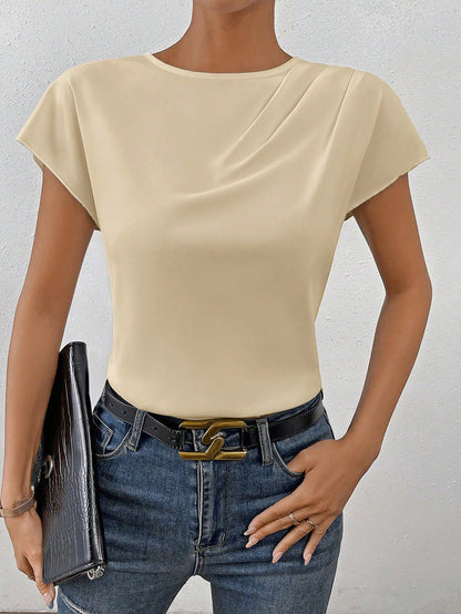 Women Clothing Summer Satin Satin Shirt Women Simple Short Sleeved Shirt Top