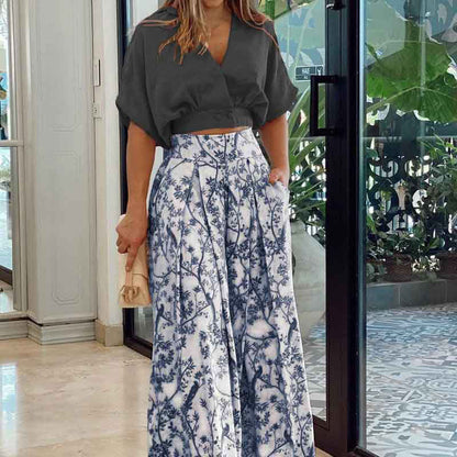 Women Clothing Summer Short Shirt Top Trousers Casual Set
