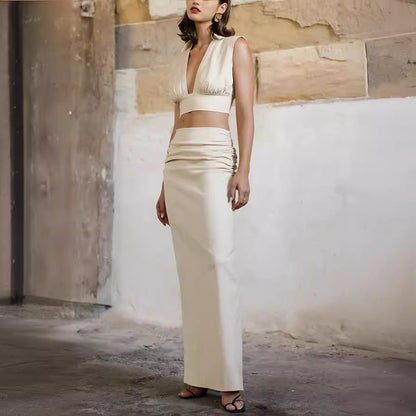 Conjunto de dos piezas de falda sin mangas para mujer, informal, para fiesta y vacaciones, primavera y verano