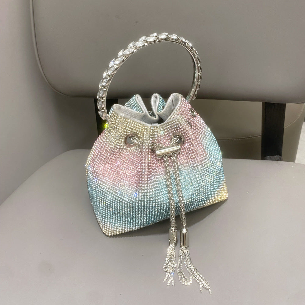 Bolso de mujer con diamantes de imitación y asa de diamante, bandolera pequeña con diamantes de imitación. 
