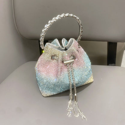 Bolso de mujer con diamantes de imitación y asa de diamante, bandolera pequeña con diamantes de imitación. 