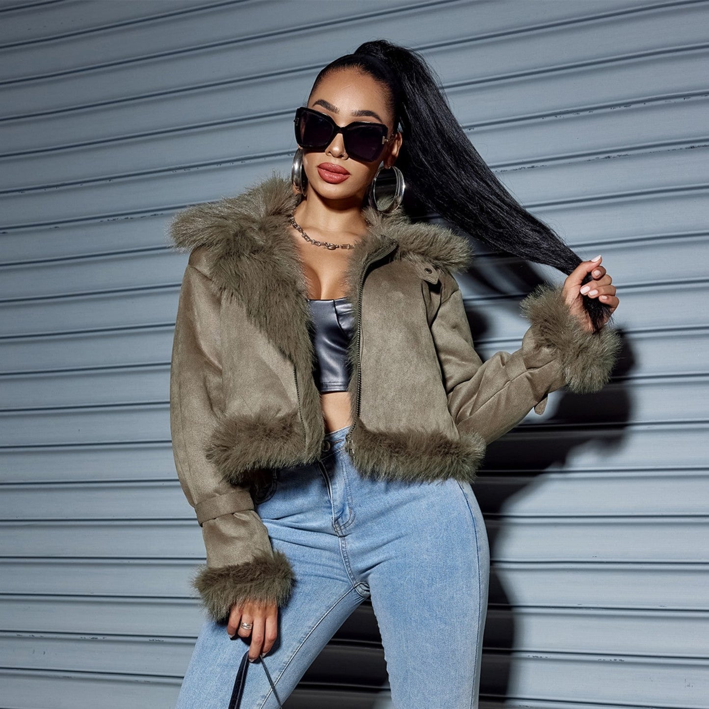 Suede Short Coat Women Fall Winter Jacket Motorcycle Clothing Women