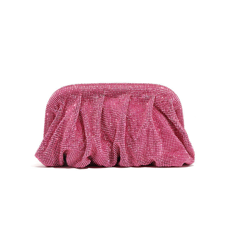 Bolso de mano de alta calidad con tachuelas de diamantes, cadena plisada, clip de nube de diamantes de imitación, bolso de cena, bolso cruzado de un solo hombro 