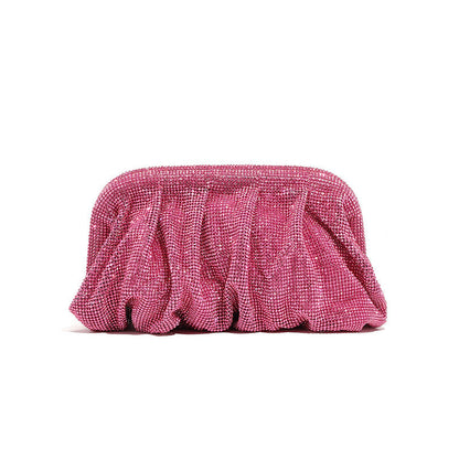 Bolso de mano de alta calidad con tachuelas de diamantes, cadena plisada, clip de nube de diamantes de imitación, bolso de cena, bolso cruzado de un solo hombro 