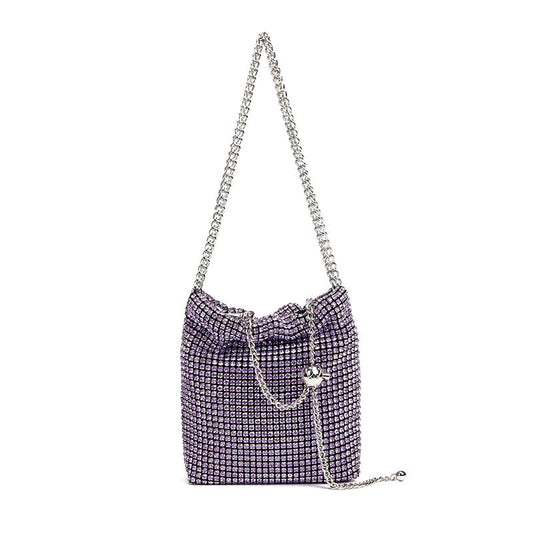 Bolso de hombro con pequeñas bolas doradas y diamantes incrustados para mujer. 