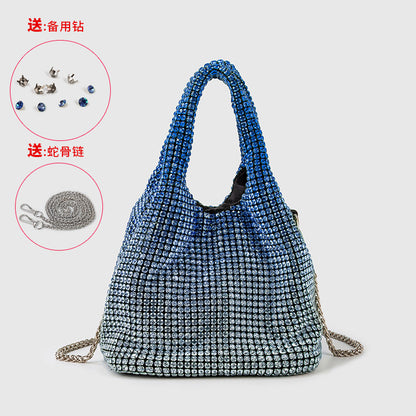 Bolso de mujer con diamantes de imitación, tipo cubo, portátil, elegante, tipo cesta para verduras, tipo chaleco, tipo mensajero 