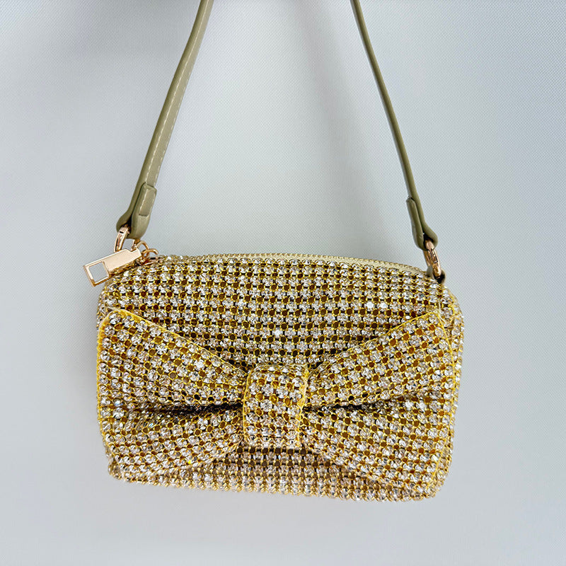Bolso pequeño cuadrado clásico con lazo elegante, lleno de diamantes de imitación para fiesta, bolso de mano con cadena, bandolera de hombro para mujer, bolso moderno 