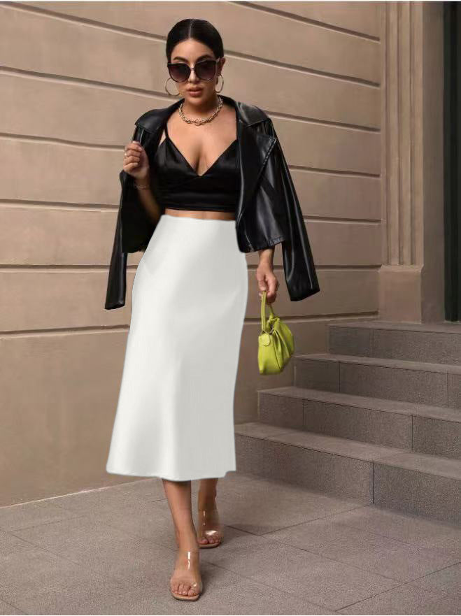 Hip Wrapped Fishtail Skirt Satin Mid Length Skirt Autumn Women Clothing Direct