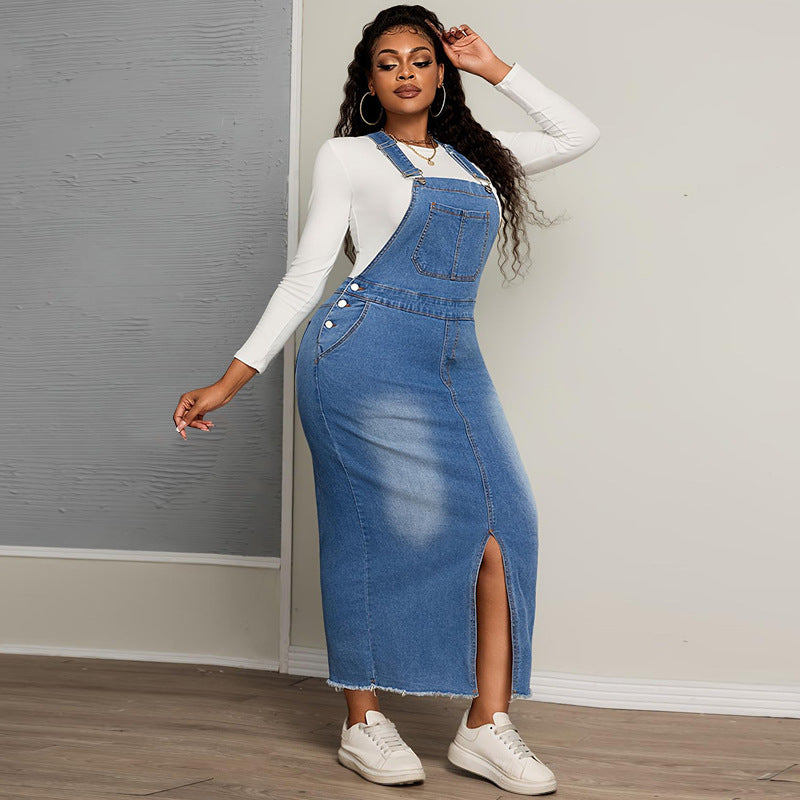 Plus Size Denim Casual All Matching Jeans Denim Suspender Skirt Slimming Dress