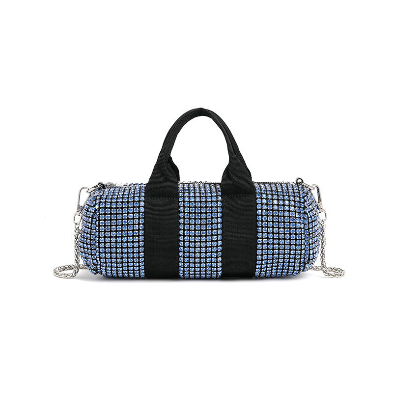 Bolso bandolera con cadena y incrustaciones de diamantes de imitación para mujer, de gran calidad, a juego. 