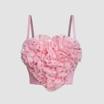 Domestic Women Short Bra Sexy Sling Three Dimensional Floral Rhinestone Embedded Beaded Vest