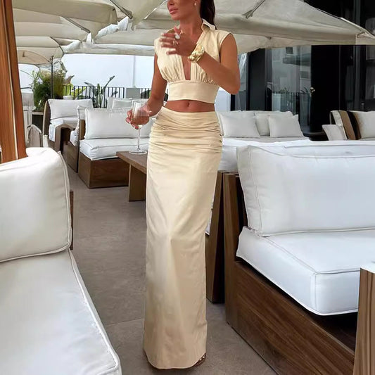 Conjunto de dos piezas de falda sin mangas para mujer, informal, para fiesta y vacaciones, primavera y verano