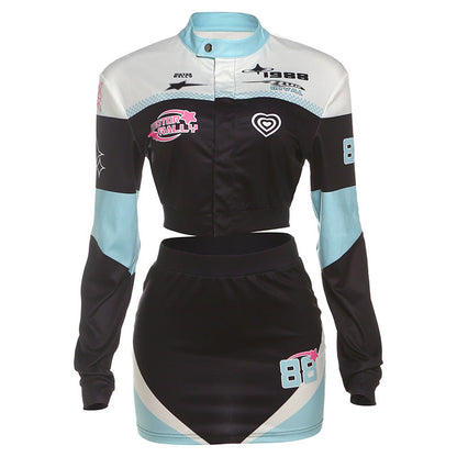 Ropa de otoño para mujer, top corto sexy de calle, falda con bolso de cadera, atuendo para mujer