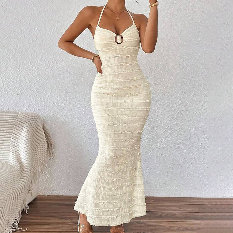 Vestido de verano francés sexy ajustado con cuello en V y cordones para mujer