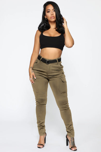 Casual Women Pants Four Seasons Trousers Skinny Sports Stretch Belt Sports Pants