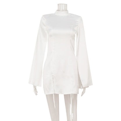 修身顯瘦輕奢宮廷高級緞面披肩袖洋裝短裙