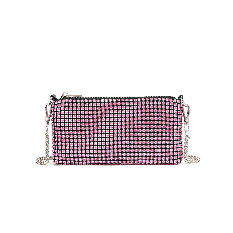 Bolso bandolera con cadena y diamantes incrustados para mujer 