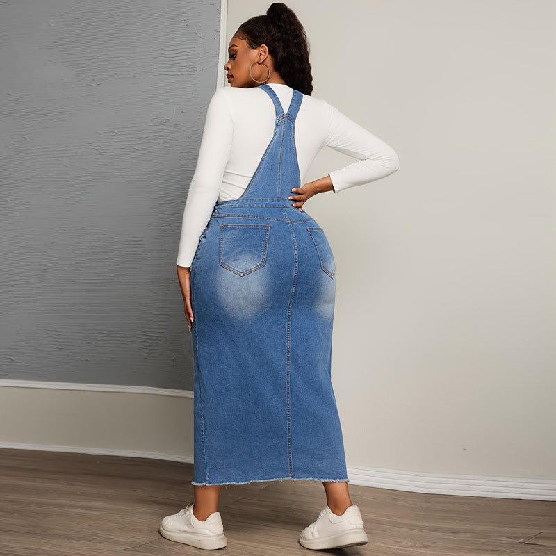 Plus Size Denim Casual All Matching Jeans Denim Suspender Skirt Slimming Dress