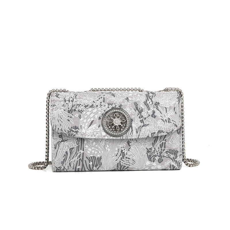 Bolso cuadrado pequeño con bordado nacional, bolso de lujo asequible para mujer, bolso bandolera con cadena sencilla y diamantes. 