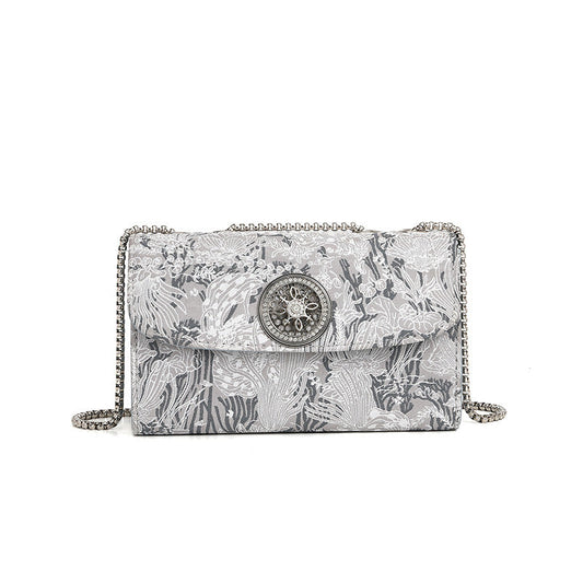 Bolso cuadrado pequeño con bordado nacional, bolso de lujo asequible para mujer, bolso bandolera con cadena sencilla y diamantes. 