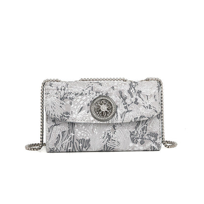 Bolso cuadrado pequeño con bordado nacional, bolso de lujo asequible para mujer, bolso bandolera con cadena sencilla y diamantes. 