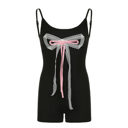 Teenage Casual Three Dimensional Bow Ribbon Stitching Dress Slim Fit Hip Spaghetti Straps Shorts