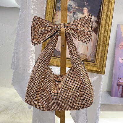 Bolso de hombro elegante con lazo y diamantes brillantes de imitación para la axila. 