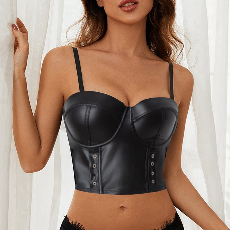 Sexy Suspenders Vest Bra Inner Wear Boning Corset Top Tube Top Outer Wear Women Leather