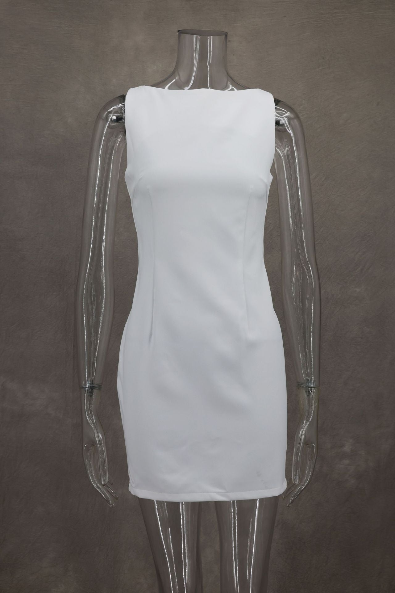 Dress Summer White Slim round Neck Sleeveless Short