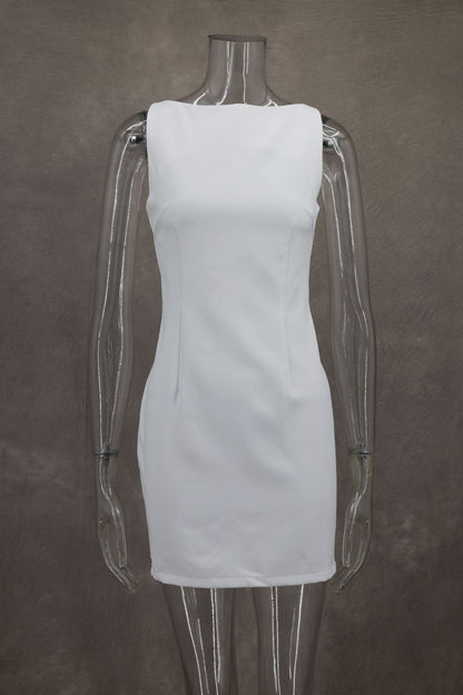 Dress Summer White Slim round Neck Sleeveless Short