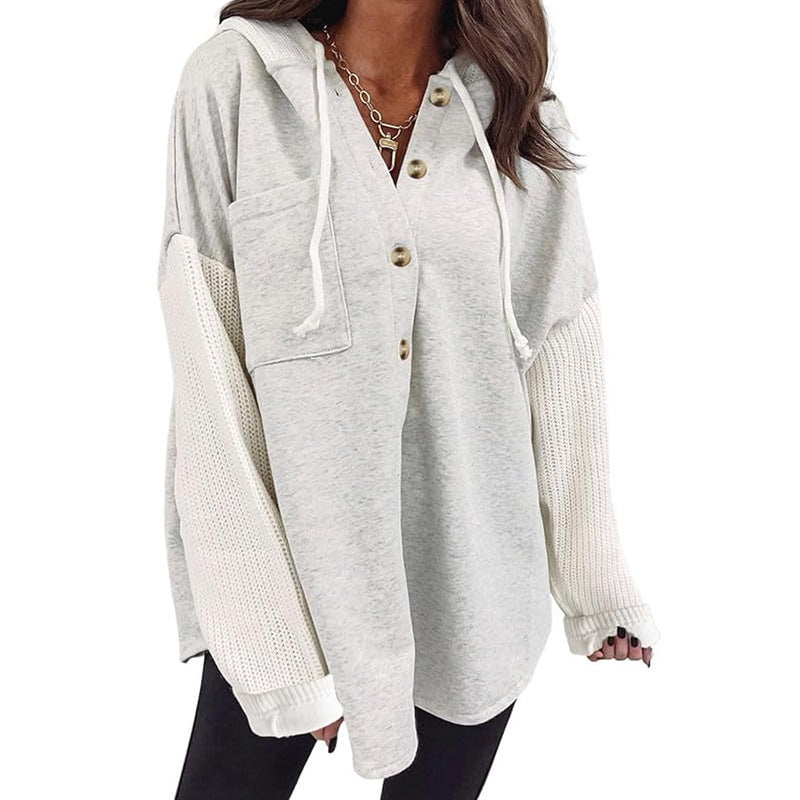 Fall Winter Women Clothing Sweater Patchwork Hoodie Casual Coat for Women