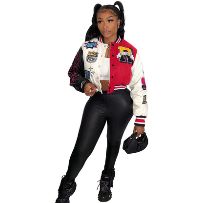 Urban Autumn Winter Positioning Printing Press Button Stitching Thread Varsity Jacket