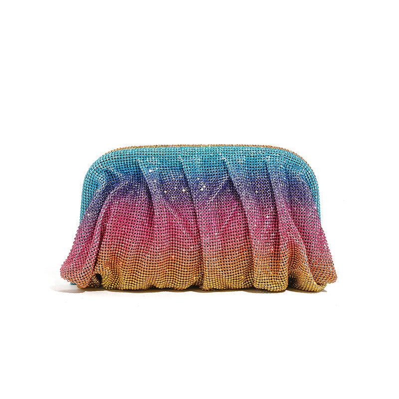 Bolso de mano de alta calidad con tachuelas de diamantes, cadena plisada, clip de nube de diamantes de imitación, bolso de cena, bolso cruzado de un solo hombro 