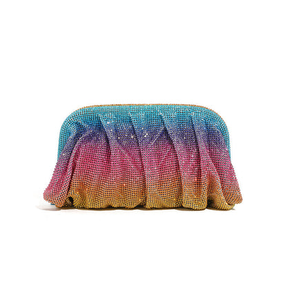 Bolso de mano de alta calidad con tachuelas de diamantes, cadena plisada, clip de nube de diamantes de imitación, bolso de cena, bolso cruzado de un solo hombro 