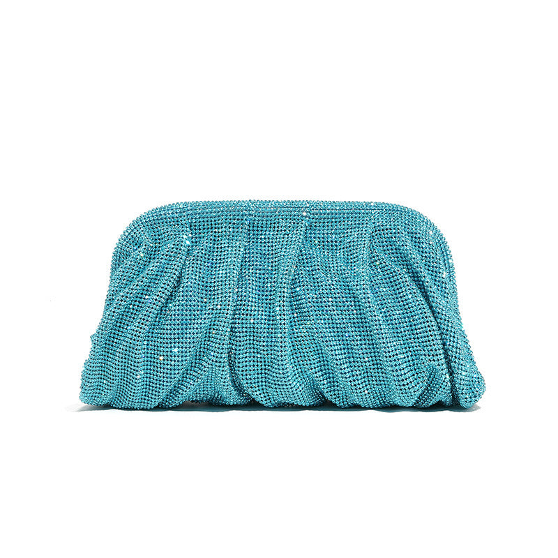 Bolso de mano de alta calidad con tachuelas de diamantes, cadena plisada, clip de nube de diamantes de imitación, bolso de cena, bolso cruzado de un solo hombro 