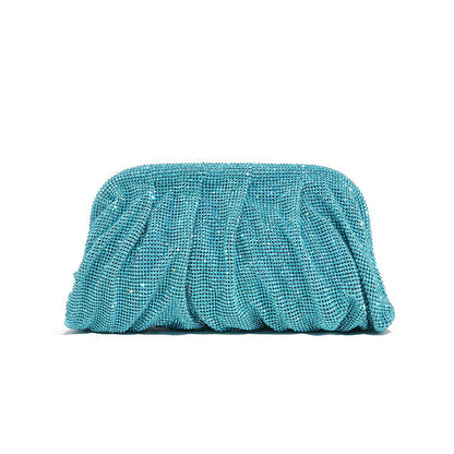 Bolso de mano de alta calidad con tachuelas de diamantes, cadena plisada, clip de nube de diamantes de imitación, bolso de cena, bolso cruzado de un solo hombro 