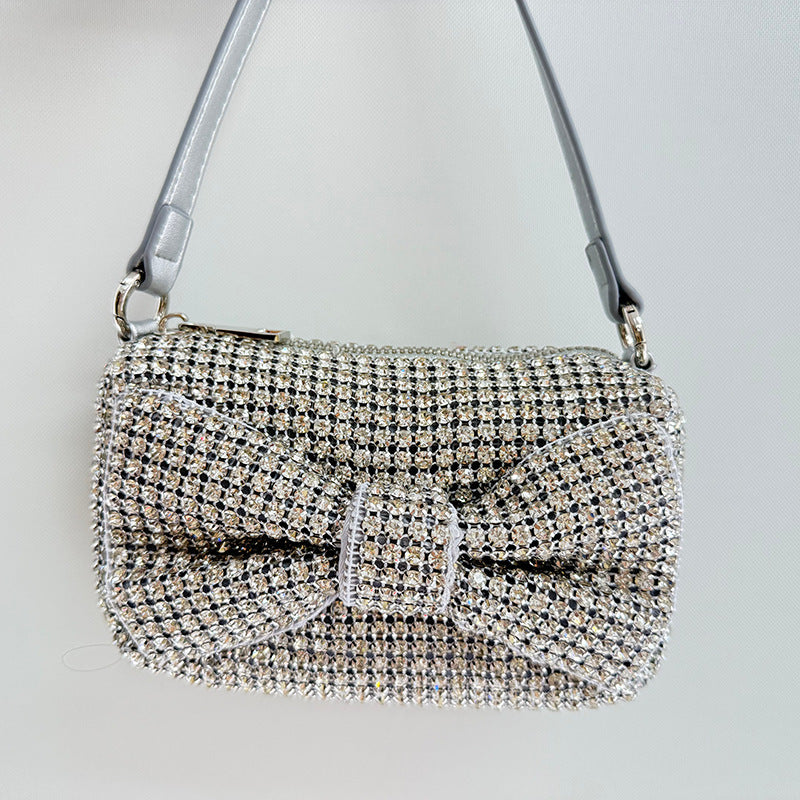 Bolso pequeño cuadrado clásico con lazo elegante, lleno de diamantes de imitación para fiesta, bolso de mano con cadena, bandolera de hombro para mujer, bolso moderno 