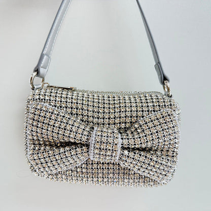 Bolso pequeño cuadrado clásico con lazo elegante, lleno de diamantes de imitación para fiesta, bolso de mano con cadena, bandolera de hombro para mujer, bolso moderno 