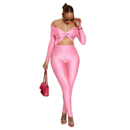 Women Clothing Collared Twist Hollow Out Cutout Cropped Sexy High Waist Long Sleeve Jumpsuit