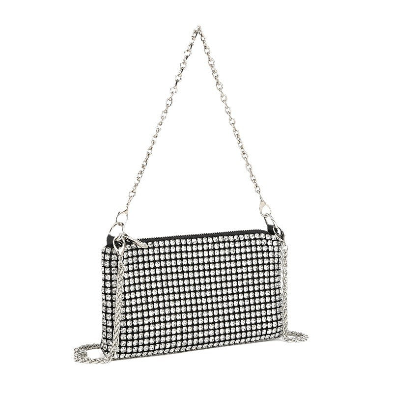 Bolso bandolera con cadena y diamantes incrustados para mujer 