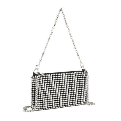 Bolso bandolera con cadena y diamantes incrustados para mujer 
