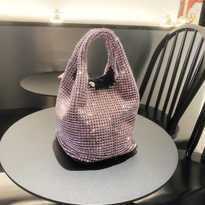 Bolso de mujer con diamantes de imitación, tipo cubo, portátil, elegante, tipo cesta para verduras, tipo chaleco, tipo mensajero 