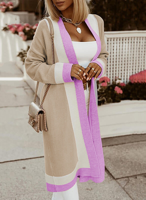 Suéter largo de otoño e invierno para mujer, cárdigan largo informal, holgado y sencillo a juego con colores